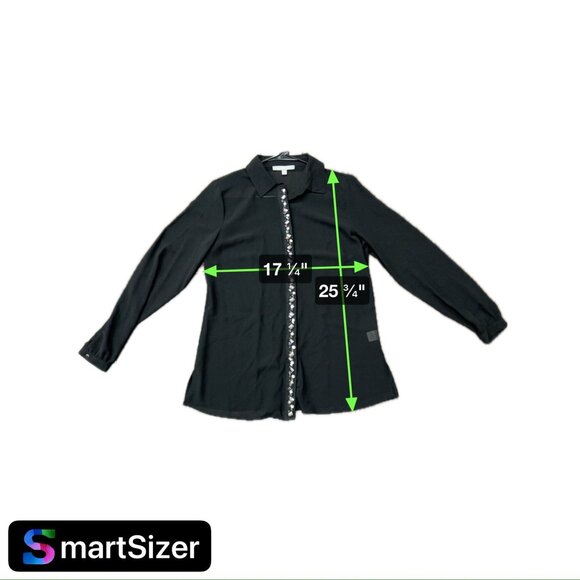 My Collection Medium Black Sheer Long Sleeve Embellished Button-Up Blouse - Picture 7 of 9